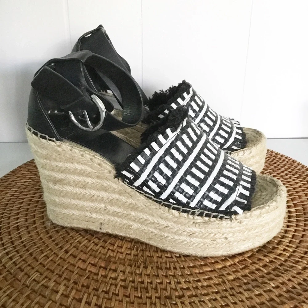 Marc Fisher Black & White Wedge Size 6.5 Espadrilles Shoes